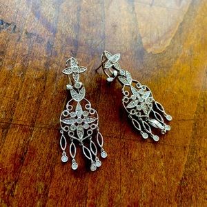 14 karat WHITE GOLD AND DIAMOND DANGLE EARRINGS